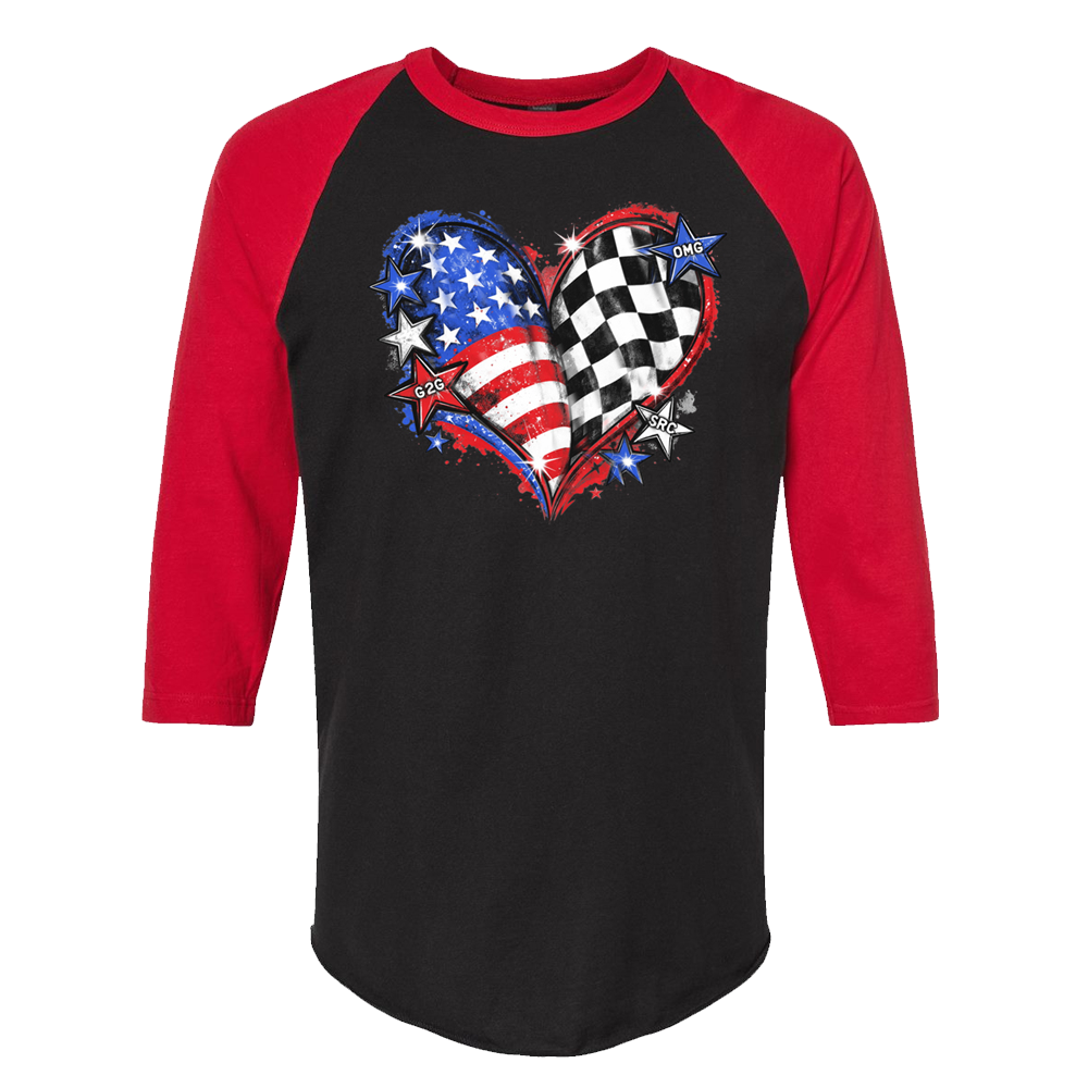 Red/Black Heart Flag Baseball T-Shirt