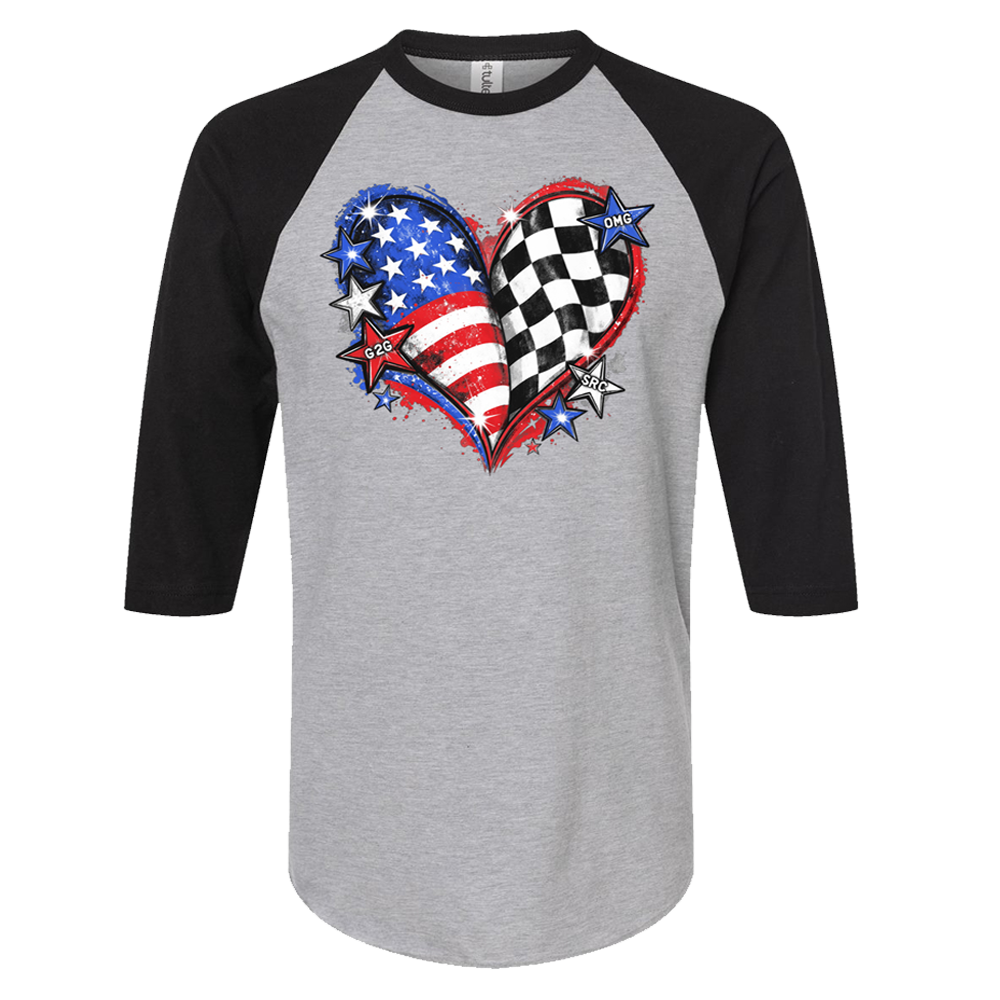 Grey/Black Heart Flag Baseball T-Shirt